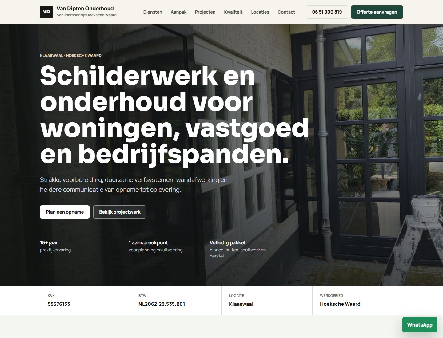Screenshot van de live website van Van Dipten Onderhoud
