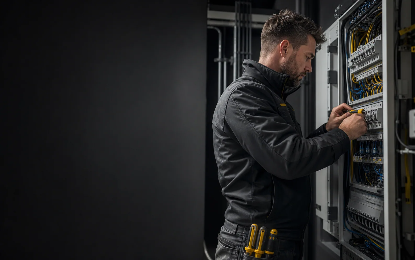 Elektricien werkt aan een moderne groepenkast