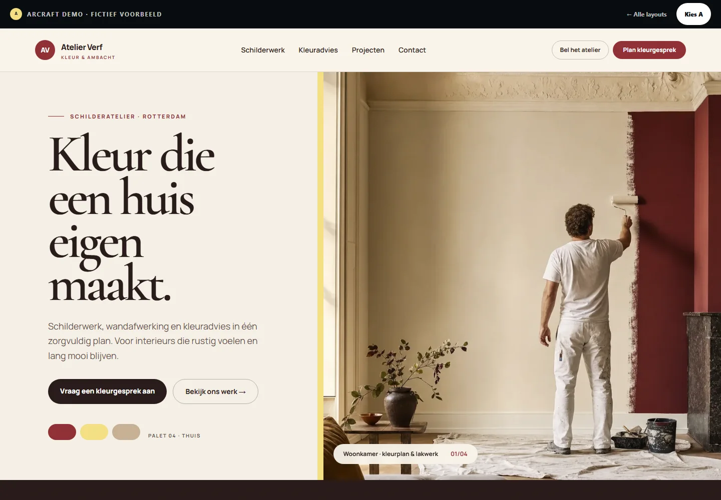 Desktopweergave van demo A, Atelier Verf