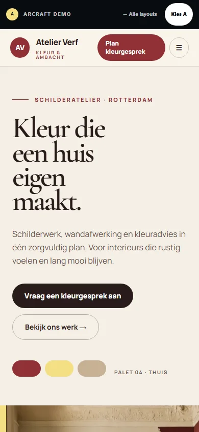 Mobiele weergave van demo A, Atelier Verf