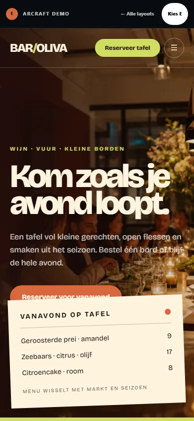 Mobiele weergave van demo E, Bar Oliva