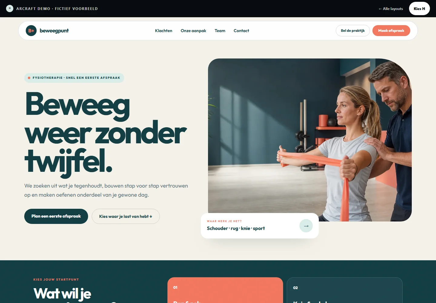 Desktopweergave van demo H, Beweegpunt