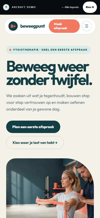 Mobiele weergave van demo H, Beweegpunt