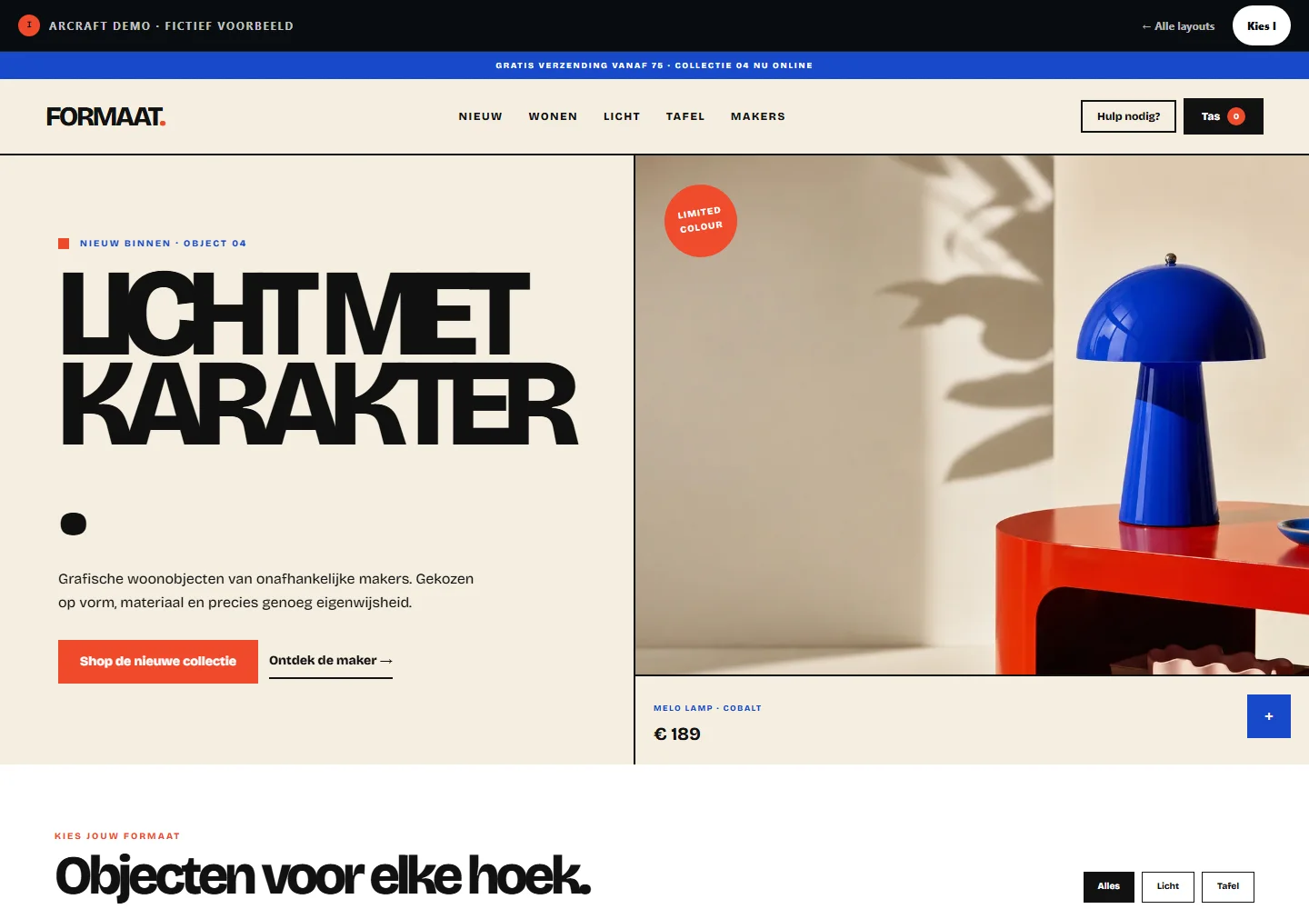 Desktopweergave van demo I, Formaat