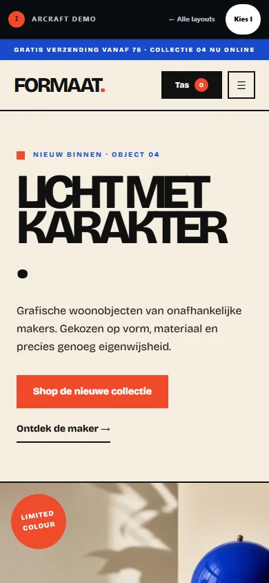 Mobiele weergave van demo I, Formaat