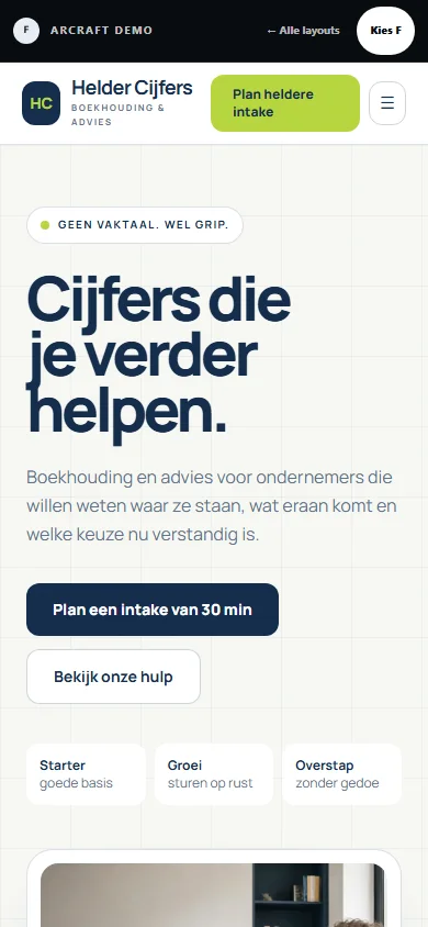Mobiele weergave van demo F, Helder Cijfers