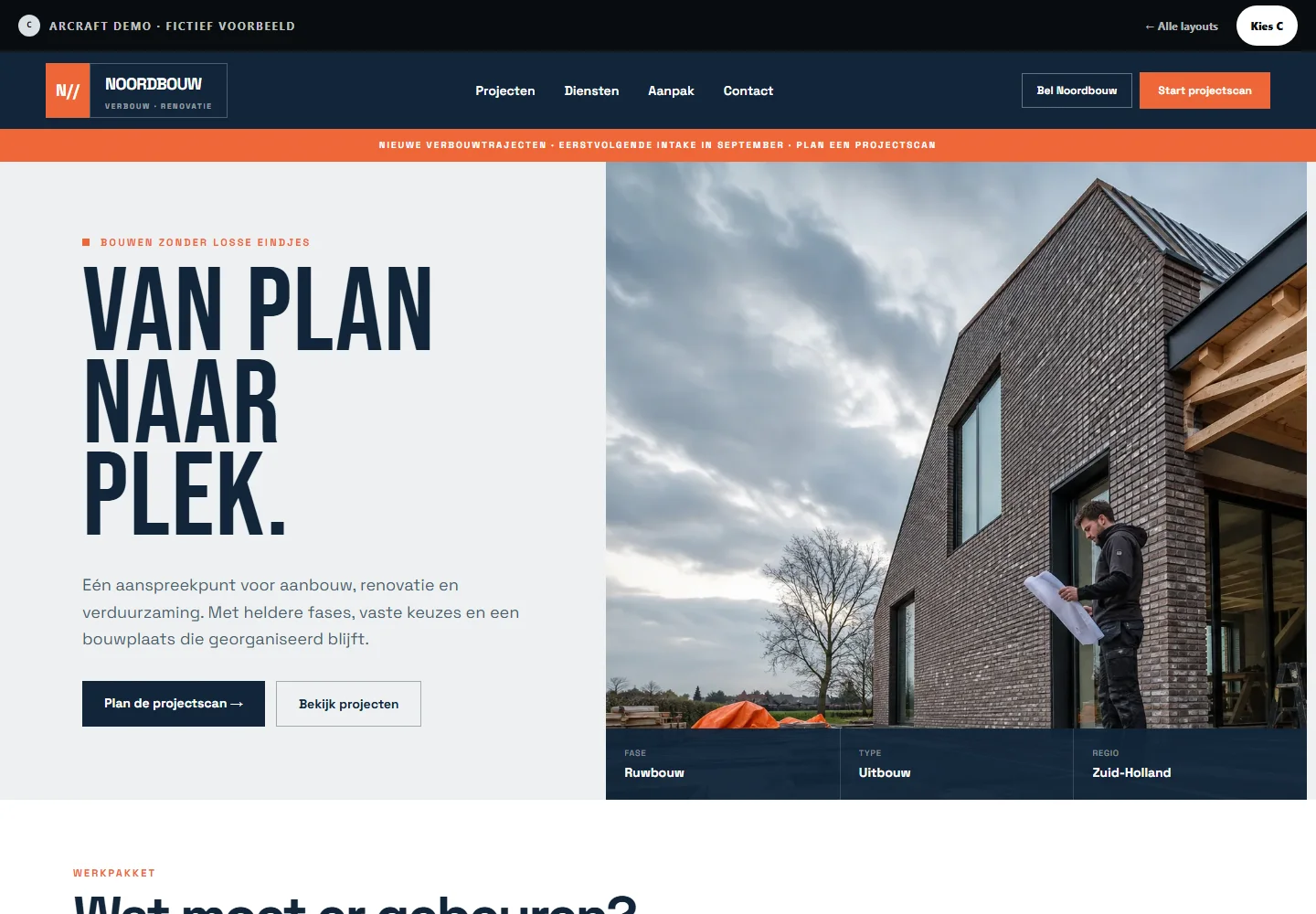 Desktopweergave van demo C, Noordbouw