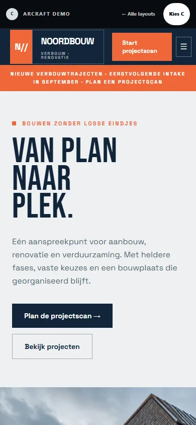 Mobiele weergave van demo C, Noordbouw