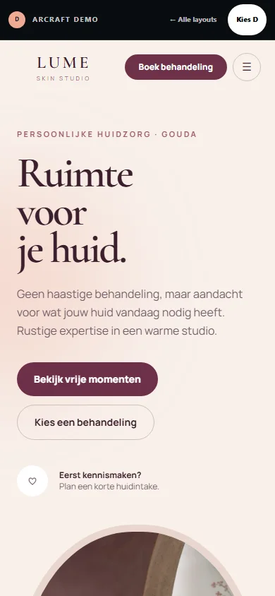 Mobiele weergave van demo D, Studio Lume